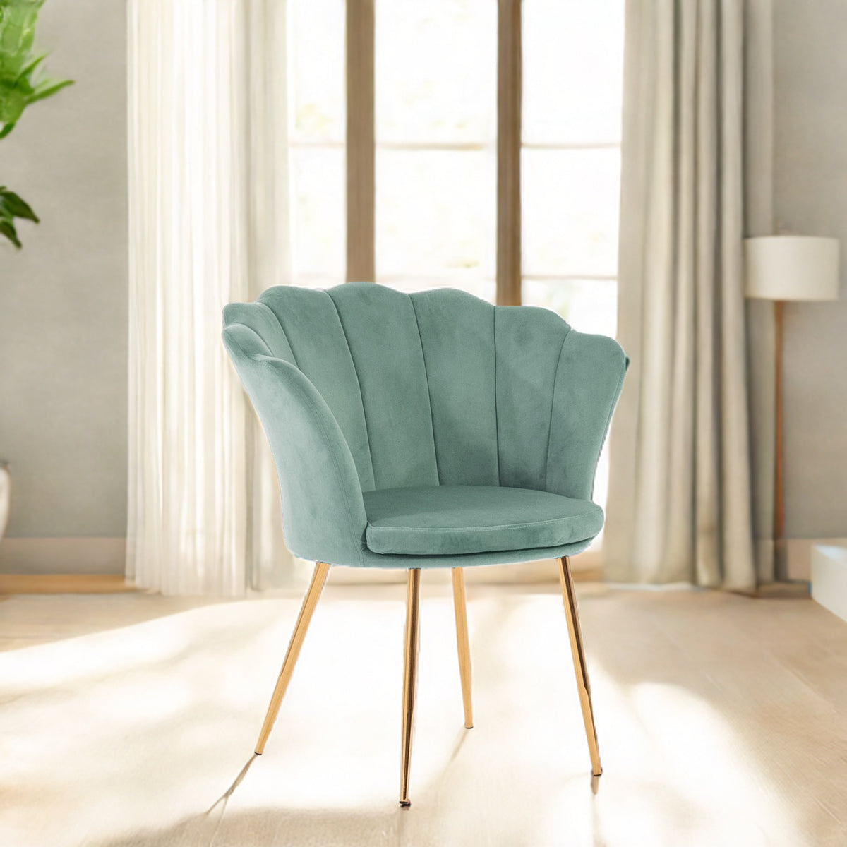 Shelly – Poltroncina design petali in velluto con gambe in metallo