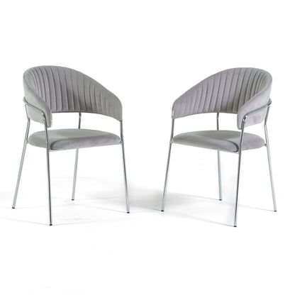 Lea – sedia in velluto trapuntato con gambe in metallo, colore grigio chiaro, gambe argento
