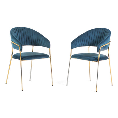 Lea – sedia in velluto trapuntato con gambe in metallo, colore blu, gambe oro