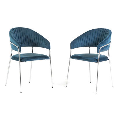 Lea – sedia in velluto trapuntato con gambe in metallo, colore blu, gambe argento