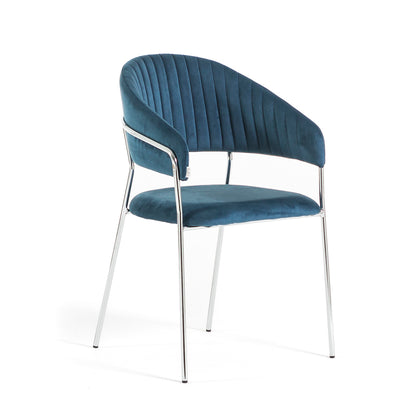 Lea – sedia in velluto trapuntato con gambe in metallo