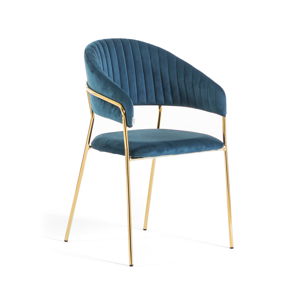 Lea – sedia in velluto trapuntato con gambe in metallo