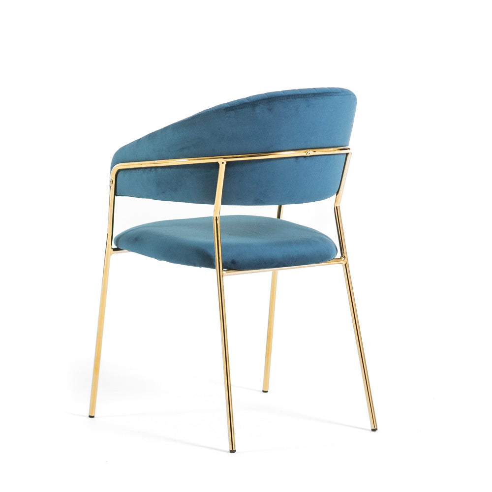 Lea – sedia in velluto trapuntato con gambe in metallo