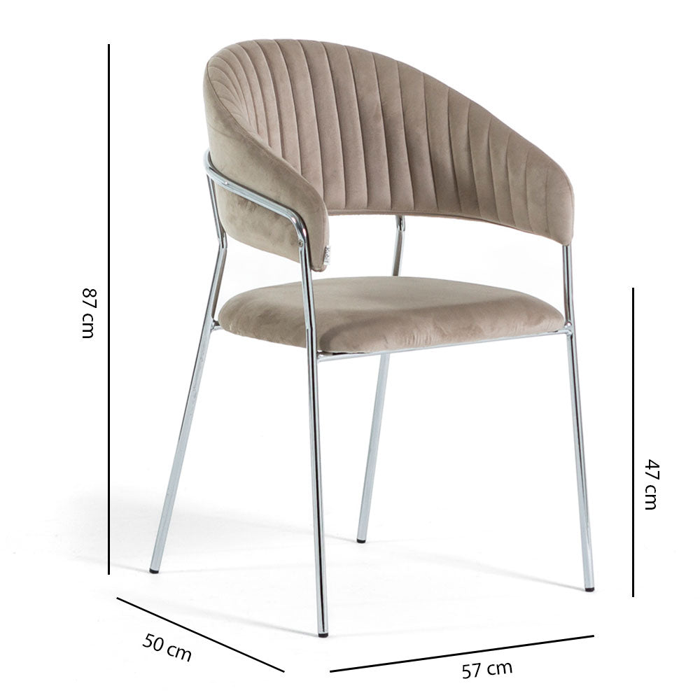 Lea – sedia in velluto trapuntato con gambe in metallo