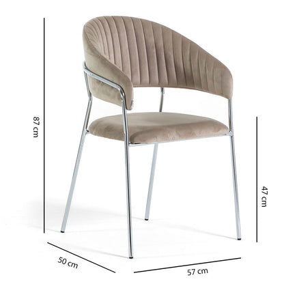 Lea – sedia in velluto trapuntato con gambe in metallo