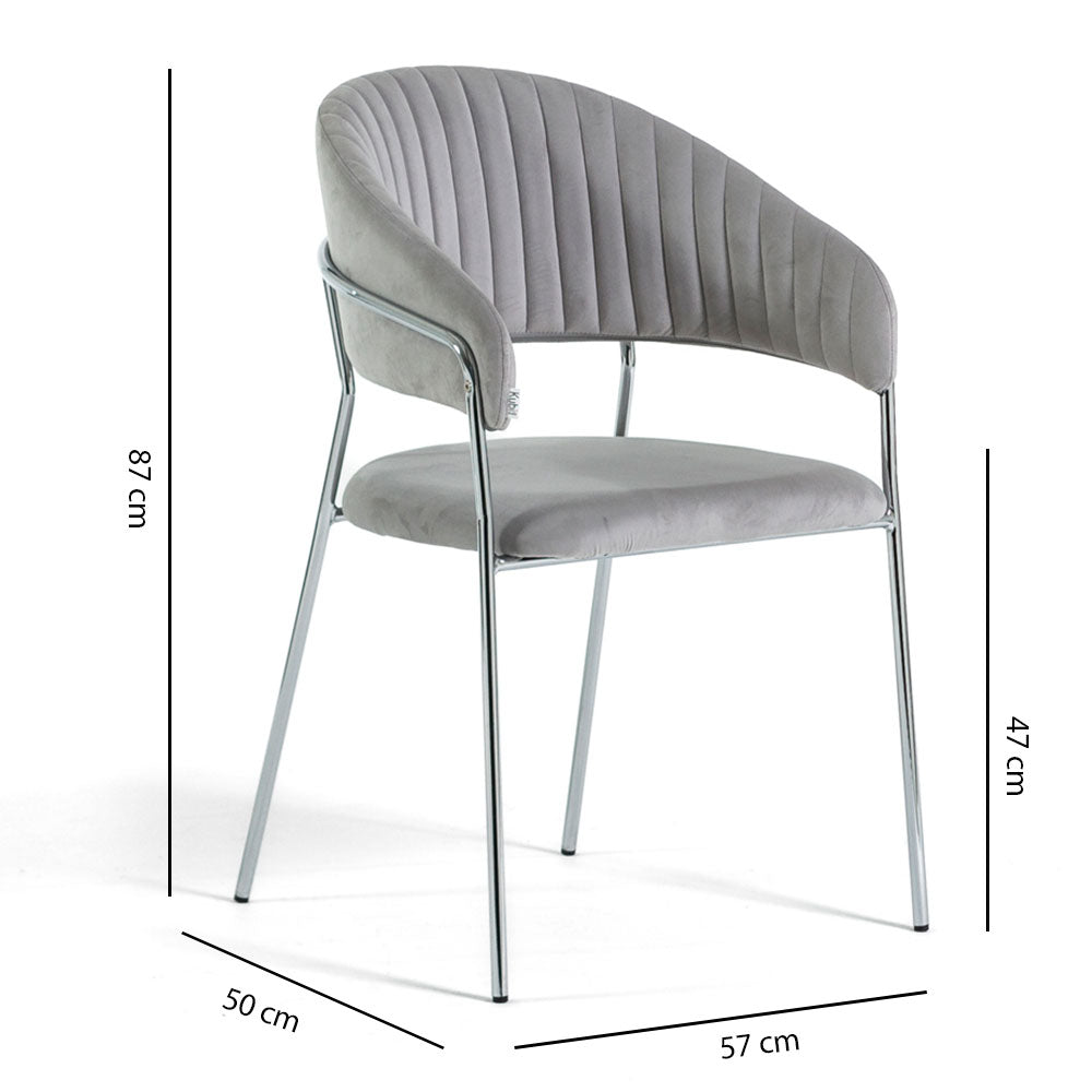 Lea – sedia in velluto trapuntato con gambe in metallo