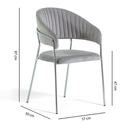 Lea – sedia in velluto trapuntato con gambe in metallo