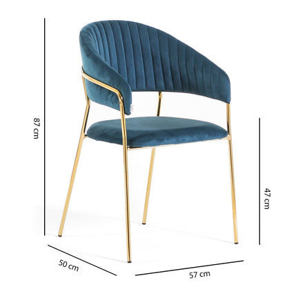 Lea – sedia in velluto trapuntato con gambe in metallo