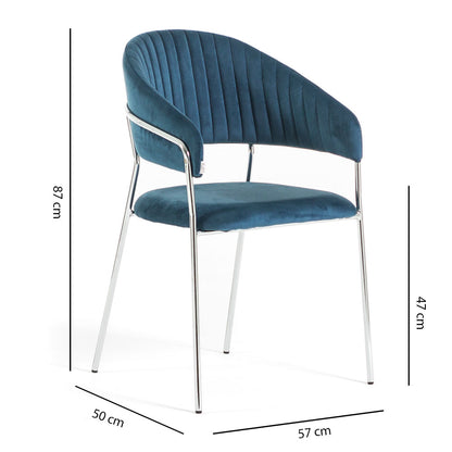Lea – sedia in velluto trapuntato con gambe in metallo