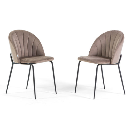 Sonia – sedia in velluto con schienale interno trapuntato, colore tortora, gambe grigio scuro