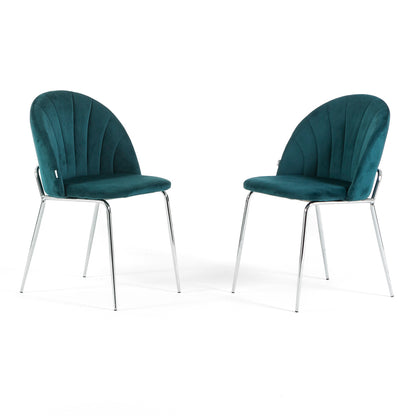 Sonia – sedia in velluto con schienale interno trapuntato, colore ottanio, gambe argento