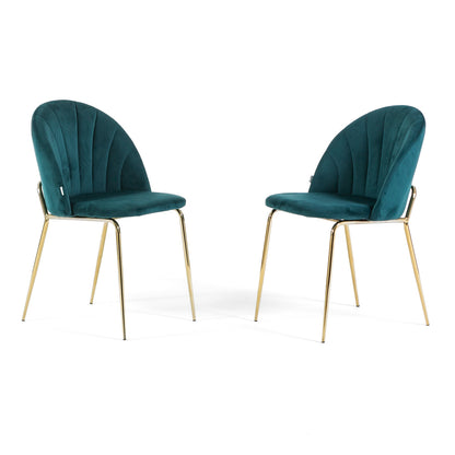 Sonia – sedia in velluto con schienale interno trapuntato, colore ottanio, gambe oro