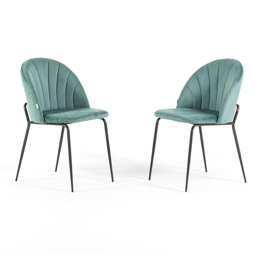 Sonia – sedia in velluto con schienale interno trapuntato, colore verde giada, gambe grigio scuro