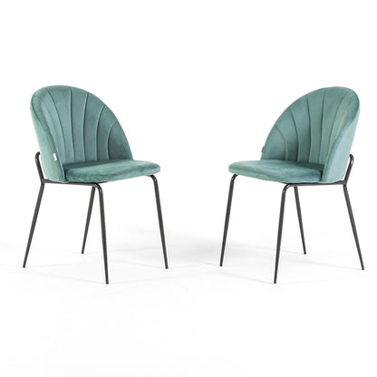Sonia – sedia in velluto con schienale interno trapuntato, colore verde giada, gambe grigio scuro