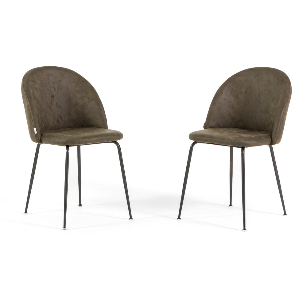 Sara – sedia in ecopelle con gambe in metallo, colore verde oliva, gambe grigio scuro
