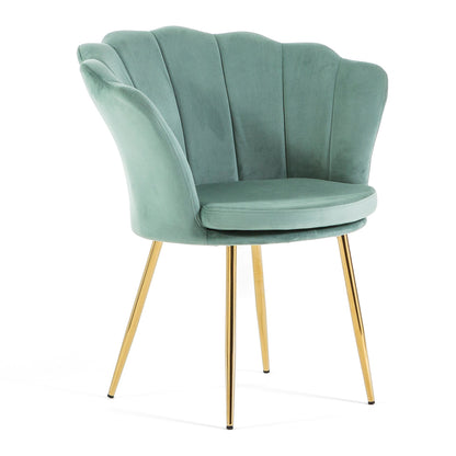 Shelly – Poltroncina design petali in velluto con gambe in metallo, colore verde menta, gambe oro, tipo di tessuto velluto