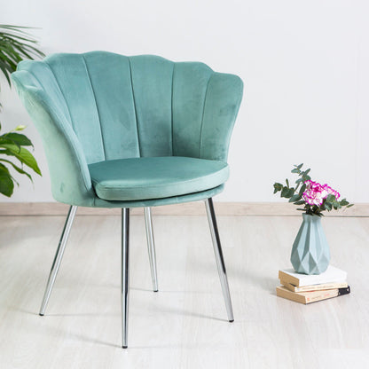 Shelly – Poltroncina design petali in velluto con gambe in metallo