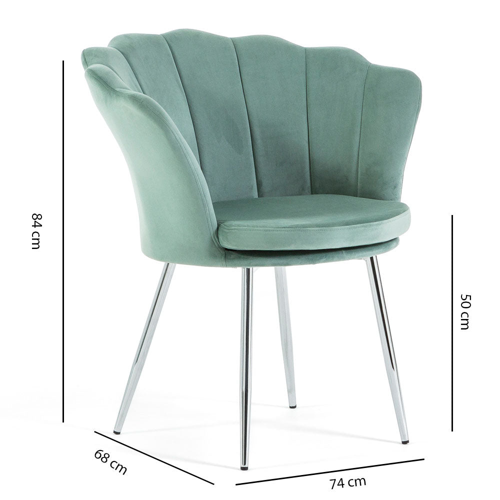 Shelly – Poltroncina design petali in velluto con gambe in metallo