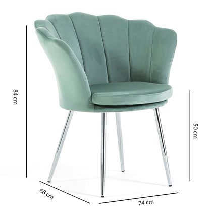 Shelly – Poltroncina design petali in velluto con gambe in metallo