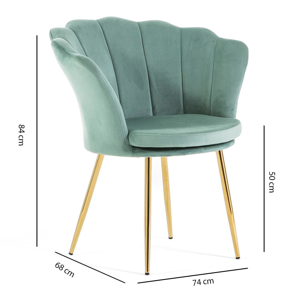 Shelly – Poltroncina design petali in velluto con gambe in metallo