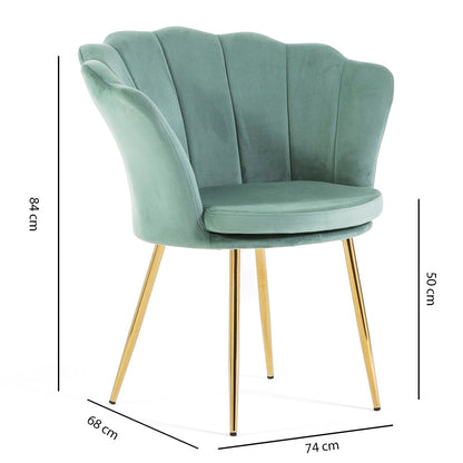 Shelly – Poltroncina design petali in velluto con gambe in metallo