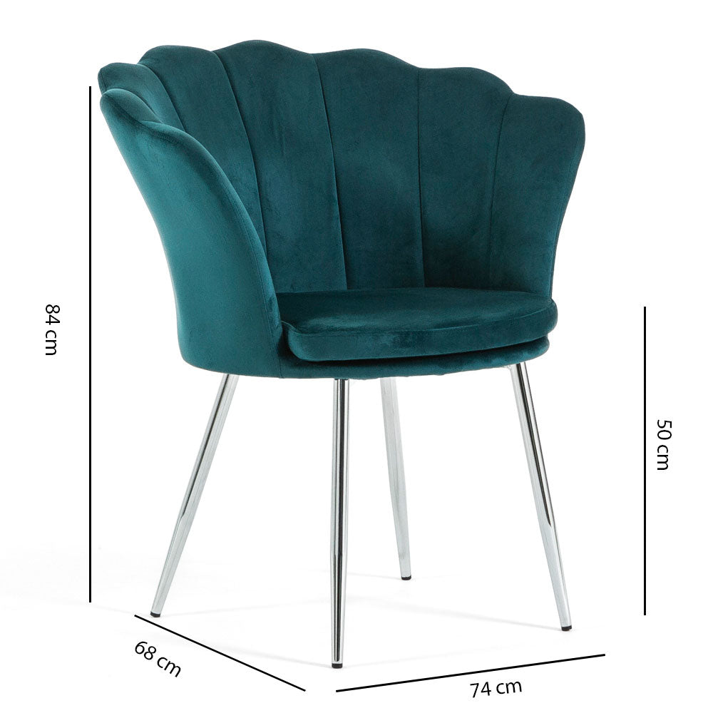 Shelly – Poltroncina design petali in velluto con gambe in metallo