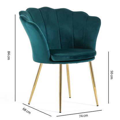 Shelly – Poltroncina design petali in velluto con gambe in metallo