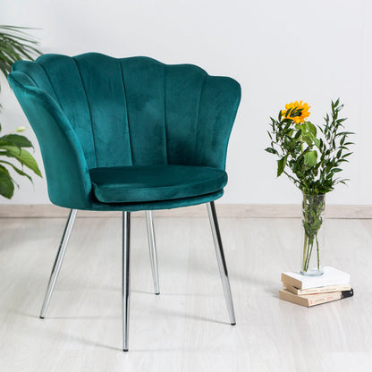 Shelly – Poltroncina design petali in velluto con gambe in metallo