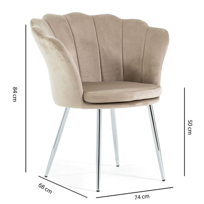 Shelly – Poltroncina design petali in velluto con gambe in metallo