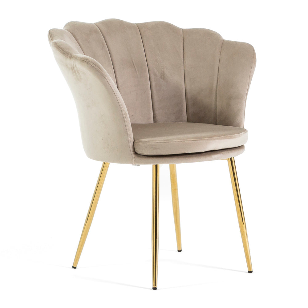 Shelly – Poltroncina design petali in velluto con gambe in metallo, colore beige, gambe oro, tipo di tessuto velluto