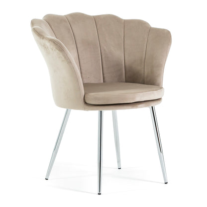 Shelly – Poltroncina design petali in velluto con gambe in metallo, colore beige, gambe argento, tipo di tessuto velluto