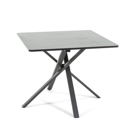 Carlo – tavolo quadrato in melaminico con base in metallo, gambe grigio scuro, top tavolo granito