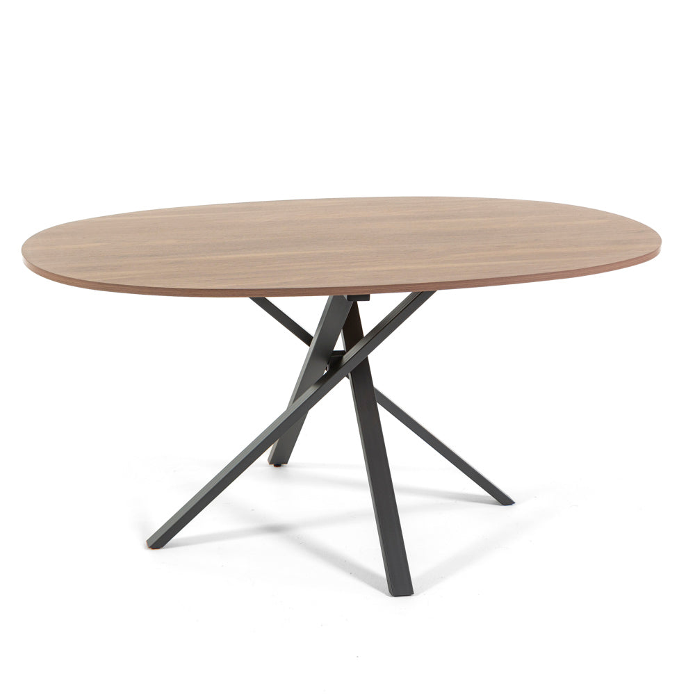 Carlo – tavolo ovale in melaminico con base incrociata, gambe grigio scuro, top tavolo legno
