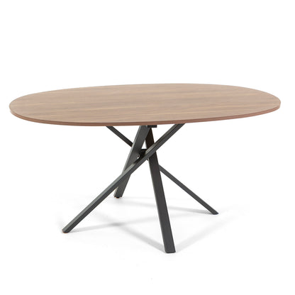 Carlo – tavolo ovale in melaminico con base incrociata, gambe grigio scuro, top tavolo legno