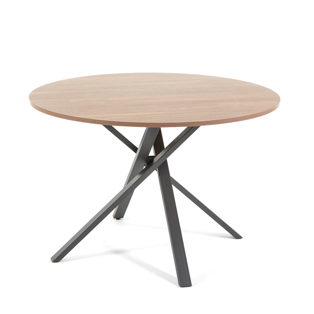 Carlo – tavolo rotondo in melaminico con base incrociata, gambe grigio scuro, top tavolo legno