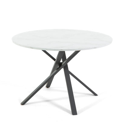 Carlo – tavolo rotondo in melaminico con base incrociata, gambe grigio scuro, top tavolo marmo bianco