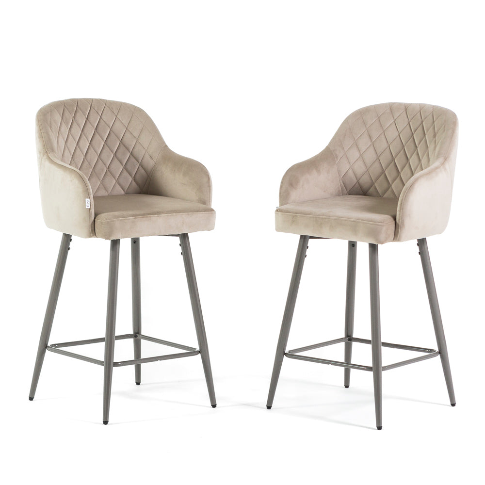 Tessa XL – sgabello in velluto con schienale trapuntato, colore beige, gambe tortora
