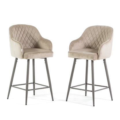 Tessa XL – sgabello in velluto con schienale trapuntato, colore beige, gambe tortora