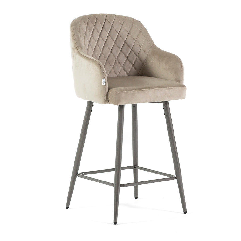 Tessa XL – sgabello in velluto con schienale trapuntato, colore beige, gambe tortora