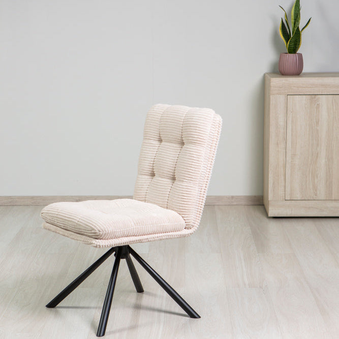 Monica – Poltroncina girevole in tessuto a coste e gambe metallo