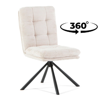 Monica – Poltroncina girevole in tessuto a coste e gambe metallo