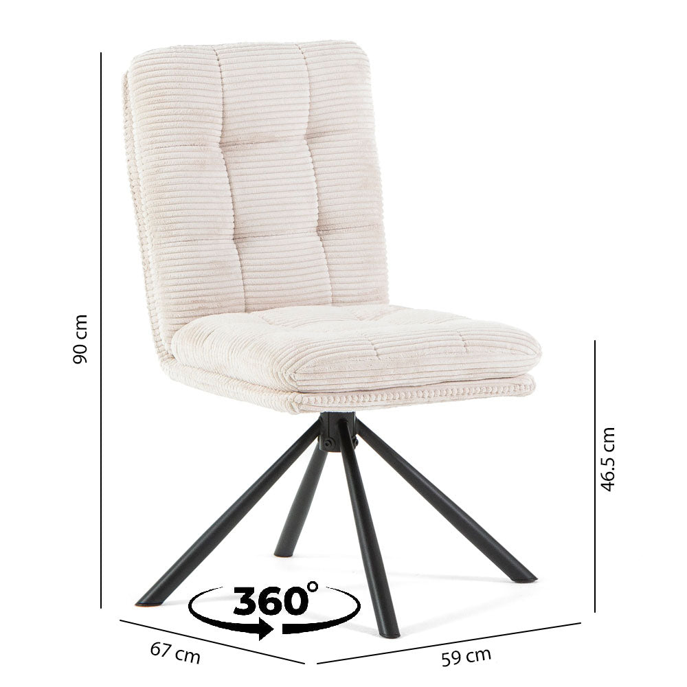 Monica – Poltroncina girevole in tessuto a coste e gambe metallo