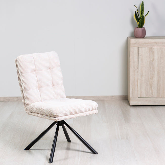 Monica – Poltroncina girevole in tessuto a coste e gambe metallo