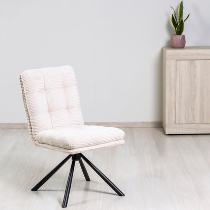 Monica – Poltroncina girevole in tessuto a coste e gambe metallo