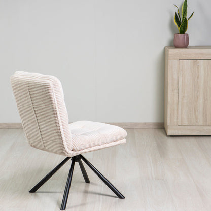 Monica – Poltroncina girevole in tessuto a coste e gambe metallo