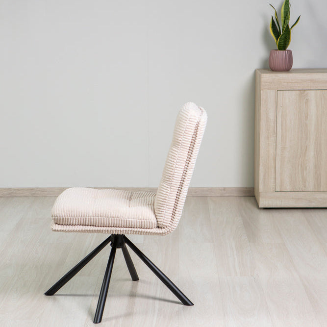 Monica – Poltroncina girevole in tessuto a coste e gambe metallo