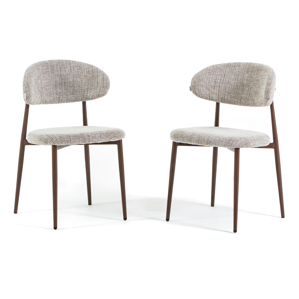 Moira – sedia in tessuto mélange con metallo effetto legno, colore marrone, gambe effetto legno scuro