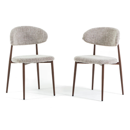 Moira – sedia in tessuto mélange con metallo effetto legno, colore marrone, gambe effetto legno scuro