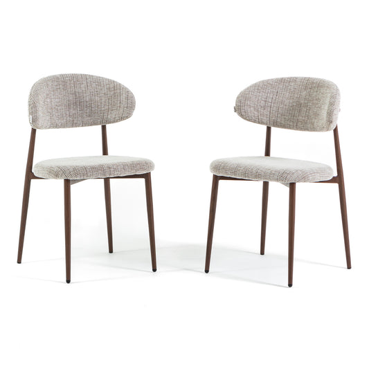 Moira – sedia in tessuto mélange con metallo effetto legno, colore marrone, gambe effetto legno scuro