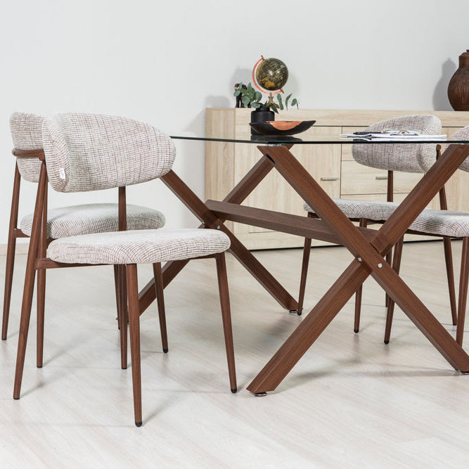 Moira – sedia in tessuto mélange con metallo effetto legno